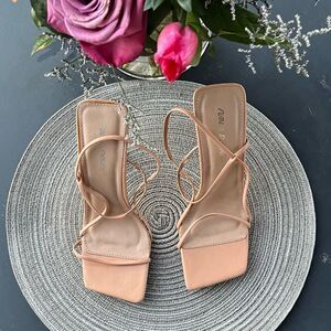 Public Desire Peach Square Toe Strappy High Heel Sandals, 5 NWOT